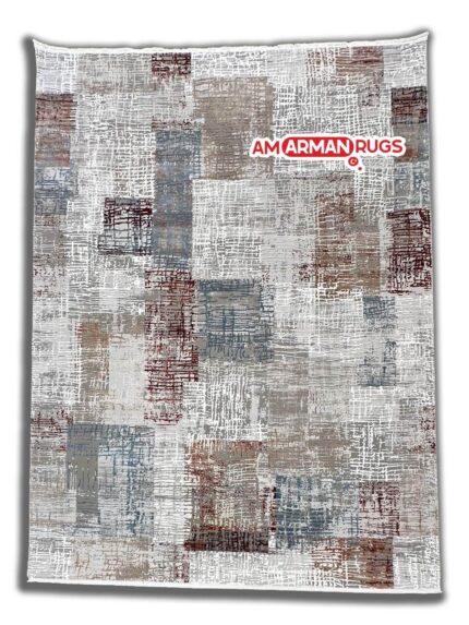 Modern Abstract Rug White, Brown, and Rusty Red