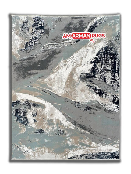 Modern Abstract Rug White, Black and Light blue